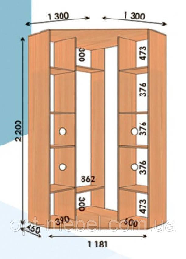 Шкаф-купе угловой 1300х1300х450х2200 - фото 2 - id-p516343324