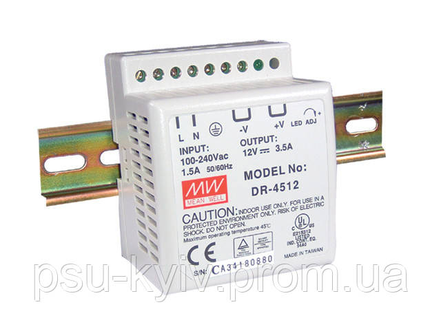 Блок живлення Mean Well DR-4515 На DIN-рейку 42 Вт, 15, 2.8 А (AC/DC Перетворювач)