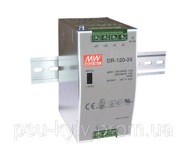 Блок живлення Mean Well DR-120-24 На DIN-рейку 120 Вт, 24 В, 5 А (AC/DC Перетворювач)