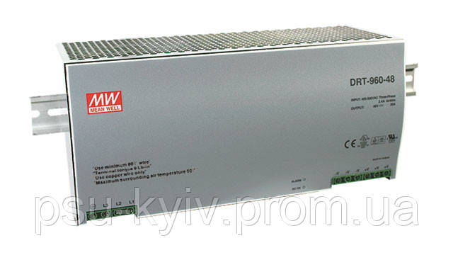 Блок живлення Mean Well DRT-960-48 На DIN-рейку 960 Вт, 48 В, 20 А (AC/DC Перетворювач)