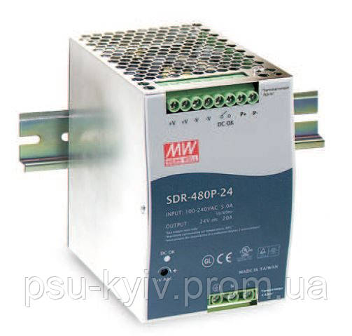 Блок живлення Mean Well SDR-480P-24 На DIN-рейку 480 Вт, 24 В, 20 А (AC/DC Перетворювач)