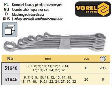 Набір ключі рожково-накидні М 6-32 мм 15 штук VOREL-51640