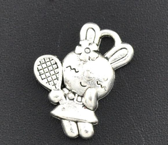 Підвіска Finding Кулон шарм зайка тенесистка Античне срібло 16 мм x 11 мм, фото 1