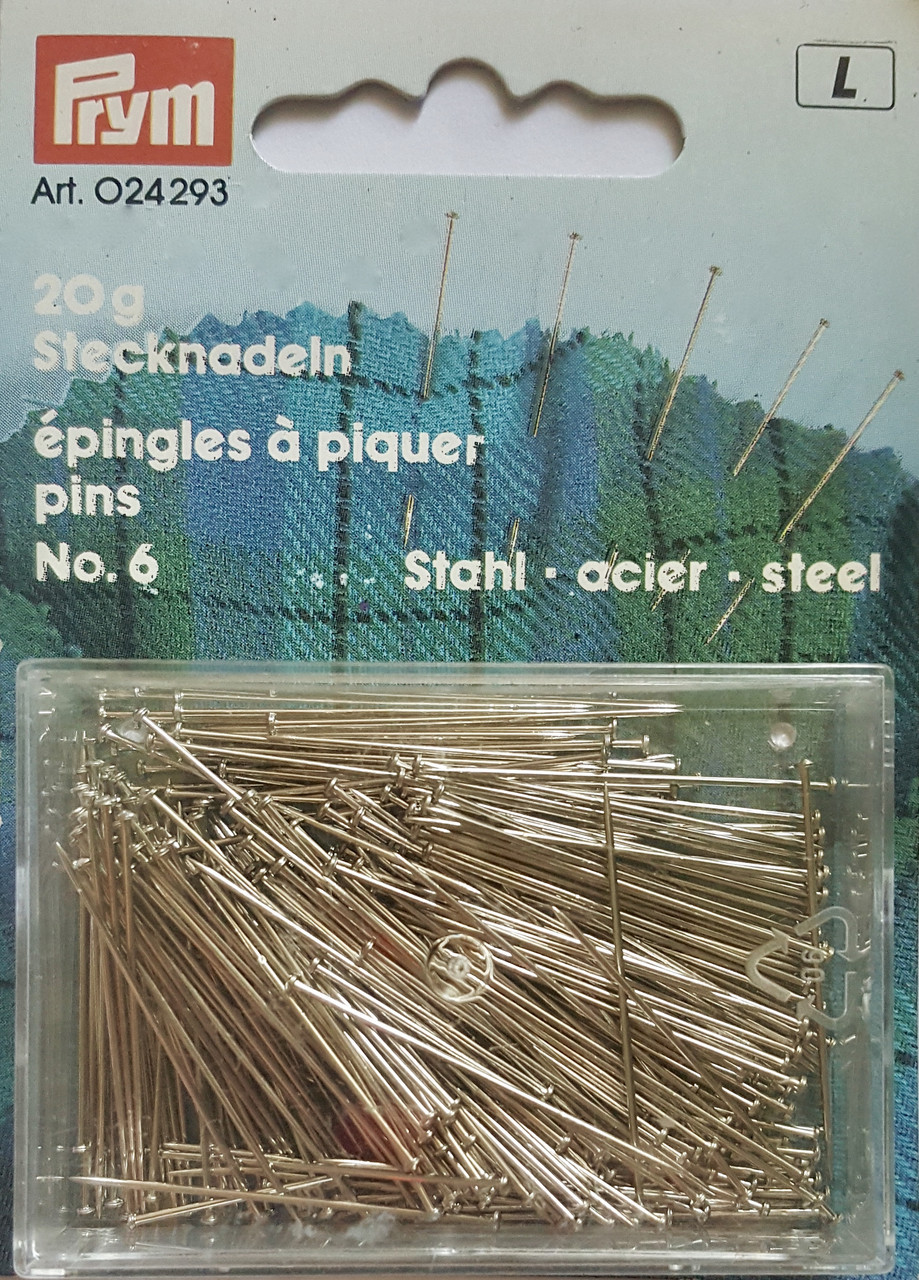 Булавки портновські швейні No 6 30х0,60 мм 20 г у пакованні PRYM Німеччина сталь кольору сріблястий