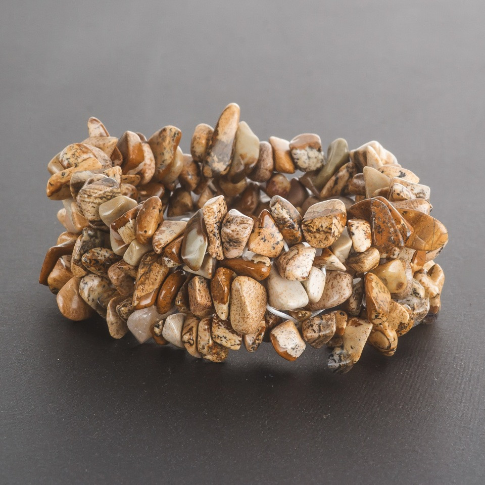 Браслет Яшма Пейзажна "кам'яна крихта" на резинці купити біжутерію дешево оптом в інтернеті