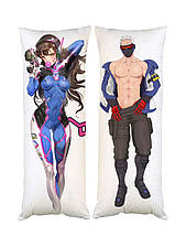 Подушка дакімакура D.VA Солдат 76 Овервотч (Overwatch) декоративна ростова подушка для обіймання двостороння
