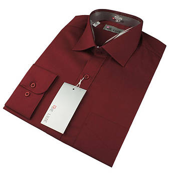 Чоловіча класична сорочка De Luxe 38-46 д/р 205D бордового кольору (довгий рукав)