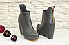 Сірі шкіряні черевики жіночі на платформі, декоровані блискавкою, фото 8