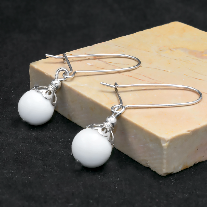 Перламутр білий, Ø10 мм., срібло, сережки, 227СРП