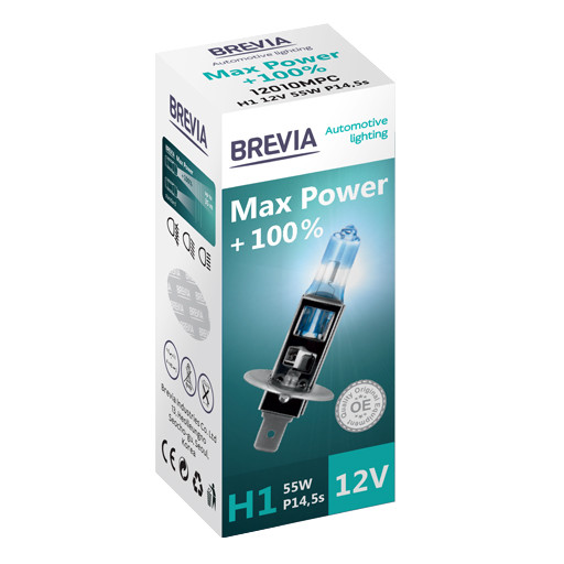 Галогенова лампа Brevia H1 Max Power +100% 12v 55w