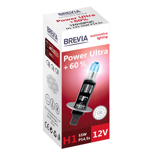 Галогенова лампа Brevia H1 Power Ultra +60% 12v 55w