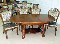 Деревянный стол раскладной P-52, красивый резной стол обеденный раскладной, 1500(+300)x900x760