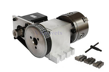 Поворотна вісь 100мм 4:1 К11 Nema34 3-кулачковий патрон, на ремені