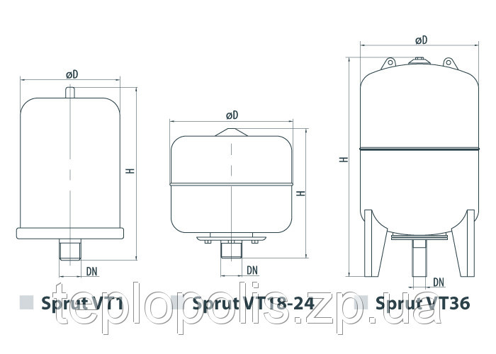 Расширительный компенсационный бак для отопления Sprut VT/5L - фото 3 - id-p38288637