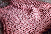 Плед ручной работы, вязанный из толстой пряжи, 100% шерсть мериноса 21 мкрн. Цвет Пудра