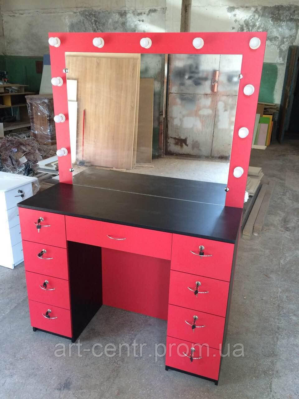 Стол для визажиста, парикмахера красно-черного цвета с зеркалом - фото 2 - id-p560303307