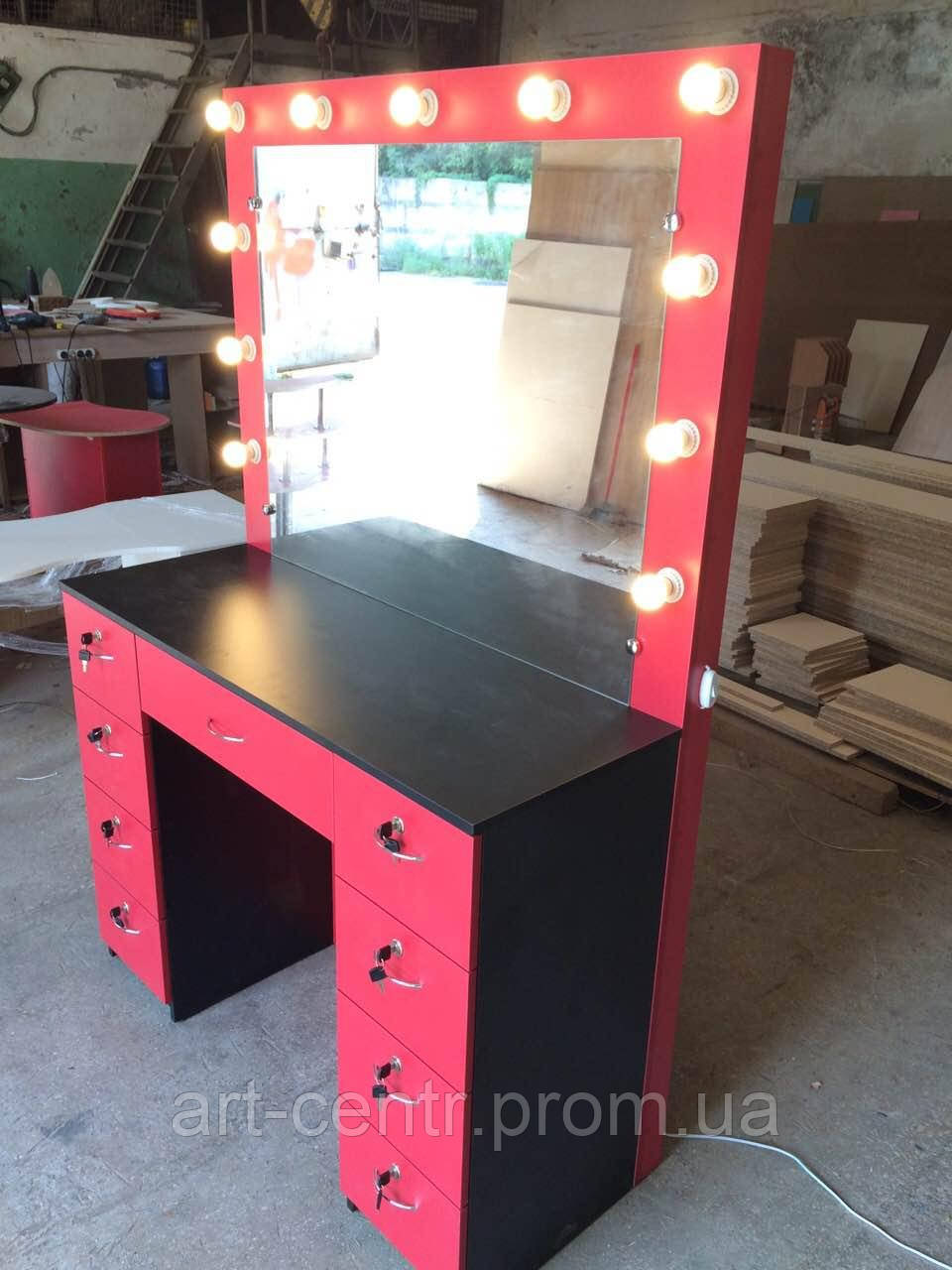Стол для визажиста, парикмахера красно-черного цвета с зеркалом - фото 5 - id-p560303307
