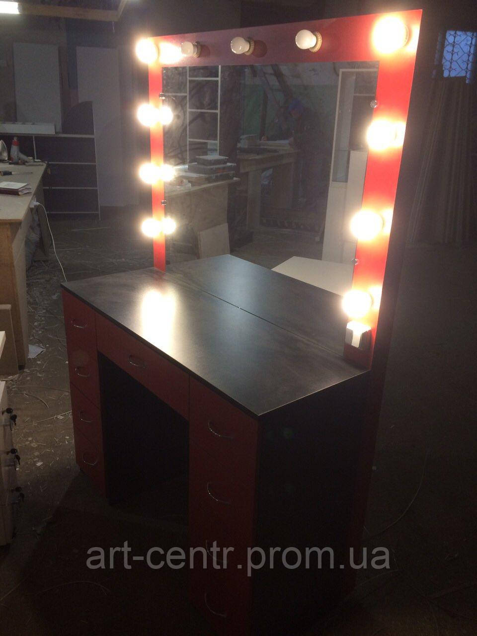 Стол для визажиста, парикмахера красно-черного цвета с зеркалом - фото 4 - id-p560303307