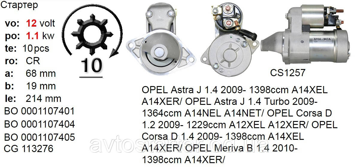 Стартер реставрація оригінал Hitachi OPEL Agila Astra Combo Corsa Meriva Signum Tigra Vectra Zafira SAAB 9-3, фото 1