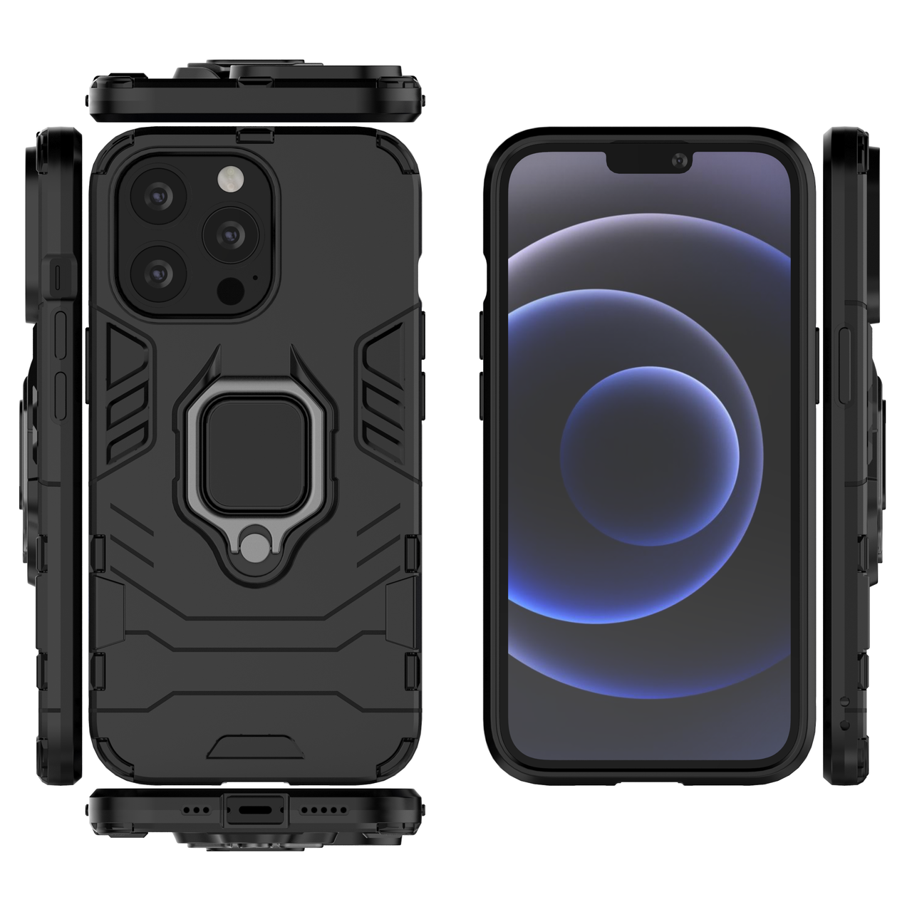 

Бронированный чехол для Apple iPhone 13 Pro с кольцом Black, Черный