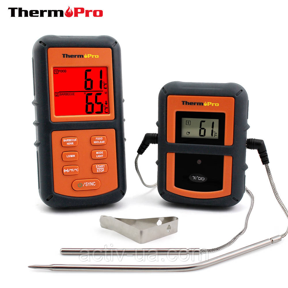 Термометр бездротовий двоканальний (до 100 м) ThermoPro TP-08S (0-300 °C). Прогумований корпус