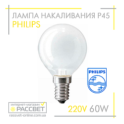 Лампа розжарювання Philips кулька 60W E14 230V P45 FR (стандартна матова) 650 Lm