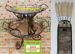 Набір з 6-ти шампурів з дерев'яною ручкою + садж для шашлику 36х20 див.