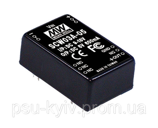 Блок живлення Mean Well SCW03C-05 На плату 3 Вт, 5 В, 0.6 А (DC/DC Перетворювач)