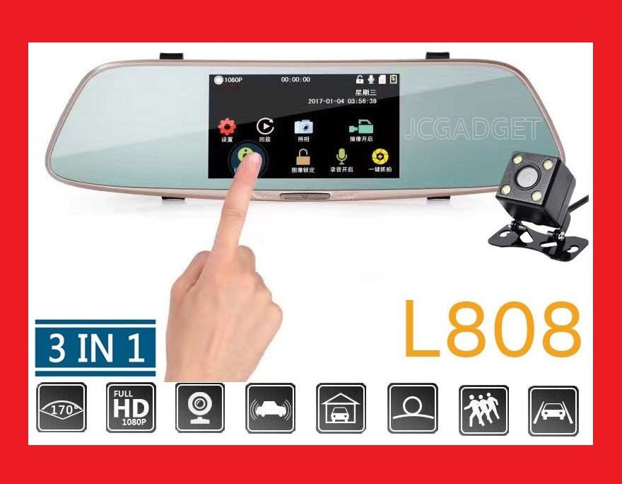 DVR L808 Full HD 5" сенсорный экран. Зеркало заднего вида с видео регистратором - фото 2 - id-p560828172