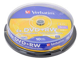Диск VERBATIM DVD+RW 4,7 Gb 4x Cake (10шт.)