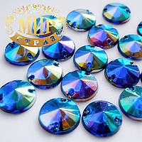 Нашивні акрилові камені, 14 мм, форма Риволі, колір Sapphire АВ ціна за 1 шт.