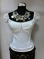 Футболка блуза жіноча кремова зі стразами приталена Balizza