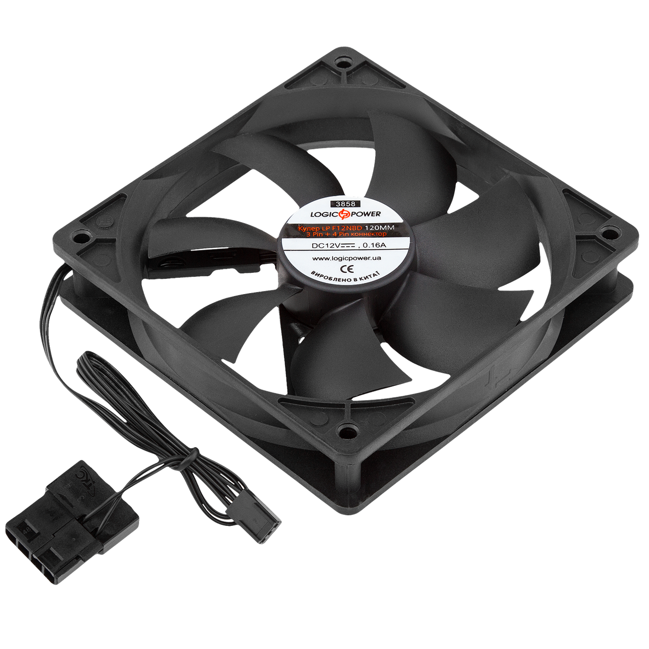 Вентилятор LP F12NBD, 120MM, 3pin + 4pin (Molex живлення), black