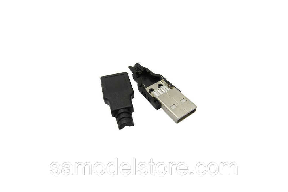 Штекер USB тип А розбірний із корпусом, чорний