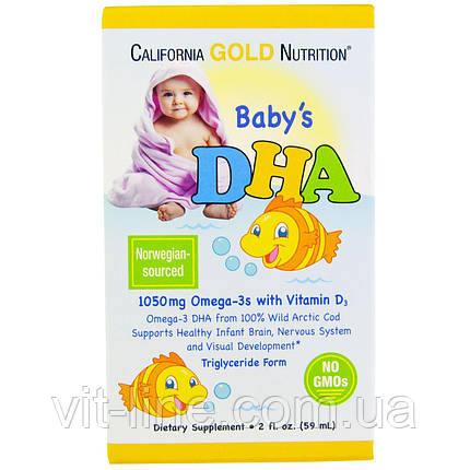 California Gold Nutrition ДГК для дітей омега-3 з вітаміном D3 1050 мг 59 мл, фото 2