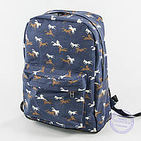 Оптом рюкзак для школьный/городской лошадки - синий - 1021
