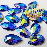 Нашивні акрилові камені, 11х18мм, форма Капля, колір Sapphire АВ, 1 шт.