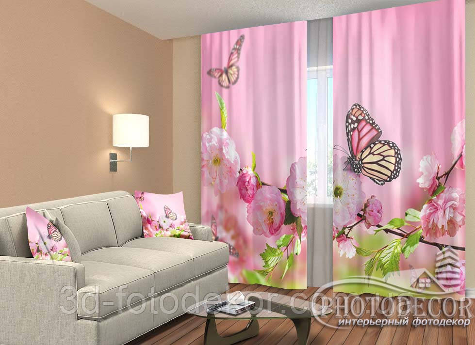 Фото Штори "Метелики на квітах" 2,5м*2,9м (2 полотна по 1,45м), тасьма