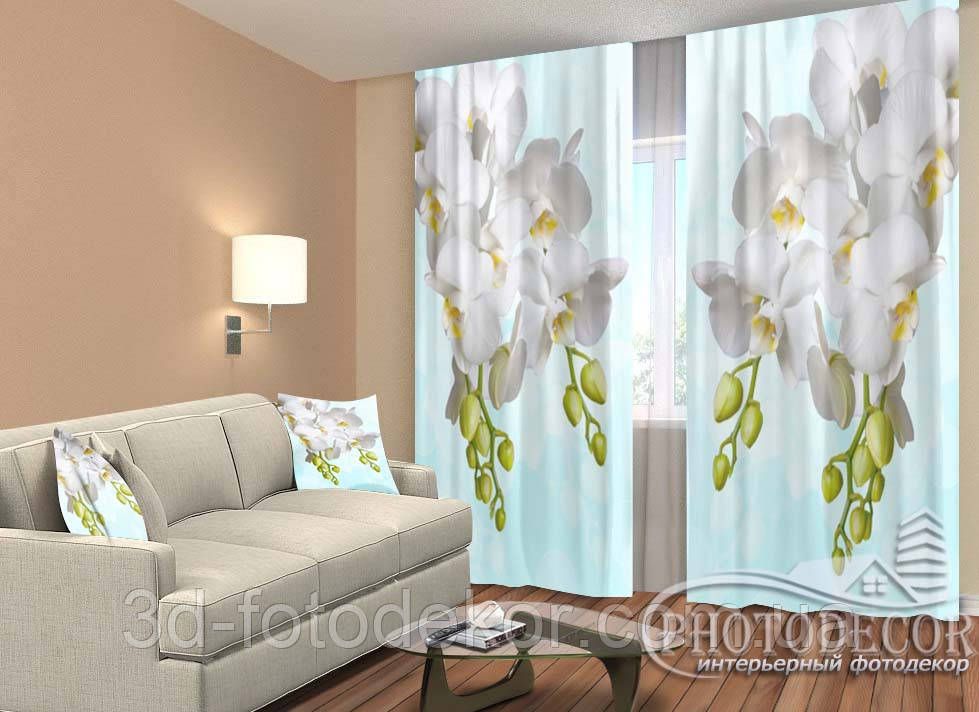 Фото Штори "Біла орхідея" 2,5м*2,6м (2 полотна по 1,30м), тасьма