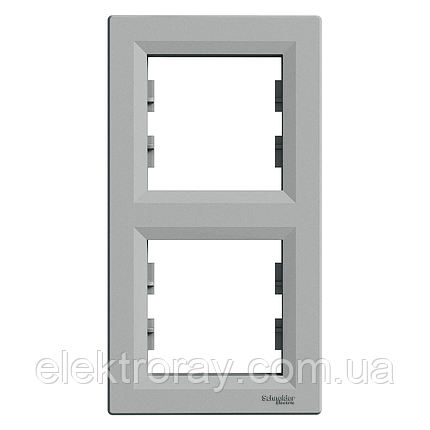 Рамка 2-місна вертикальна Schneider Asfora Plus алюміній, фото 2