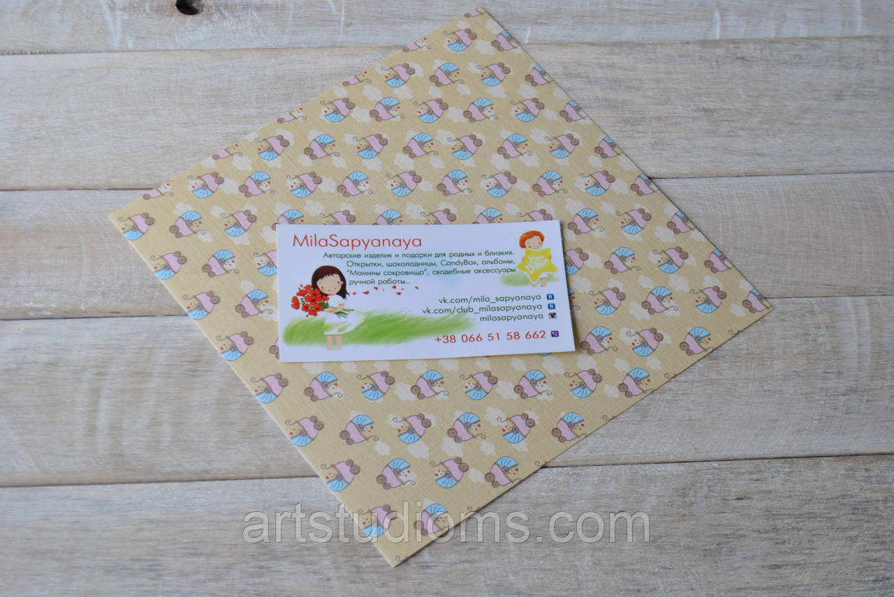 Дизайнерський картон текстура льон "коляска" 15х15см