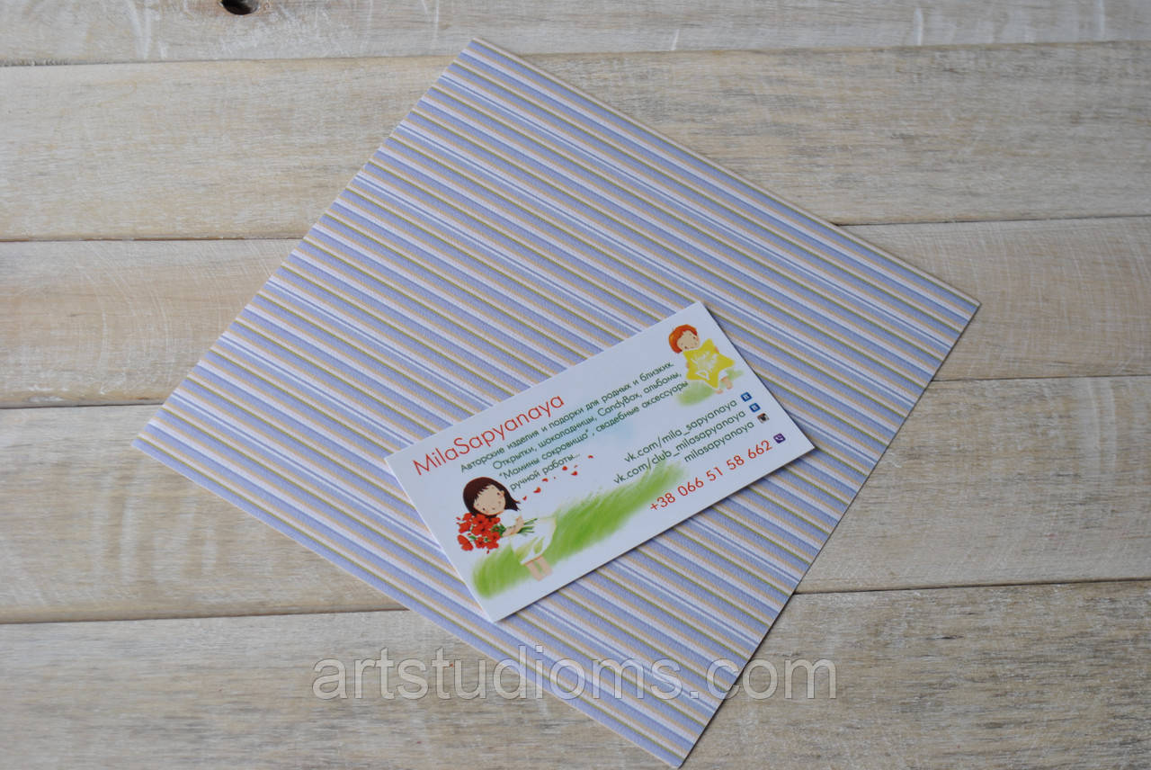 Дизайнерський картон текстури льон "смуга" 15х15 см