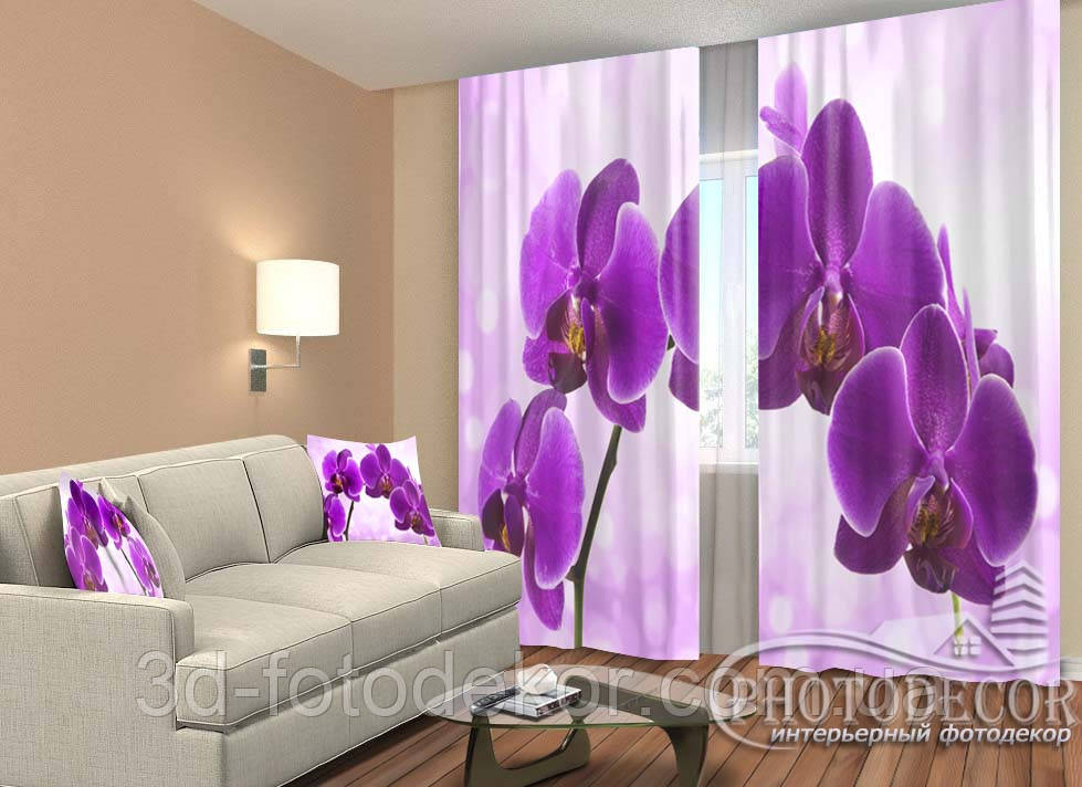 Фото Штори "Гілка Фіолетовою орхідеї" 2,5м*2,9м (2 полотна по 1,45м), тасьма