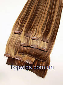 Матові термо волосся з заколками кліпсами Original, треси 8 пасм, колір 8H124 русявий мелірування