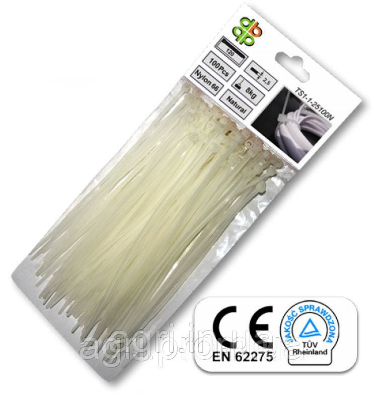 Стяжки кабельные пластиковые белые Neutral 2,5*120мм (100шт) - фото 1 - id-p445891906