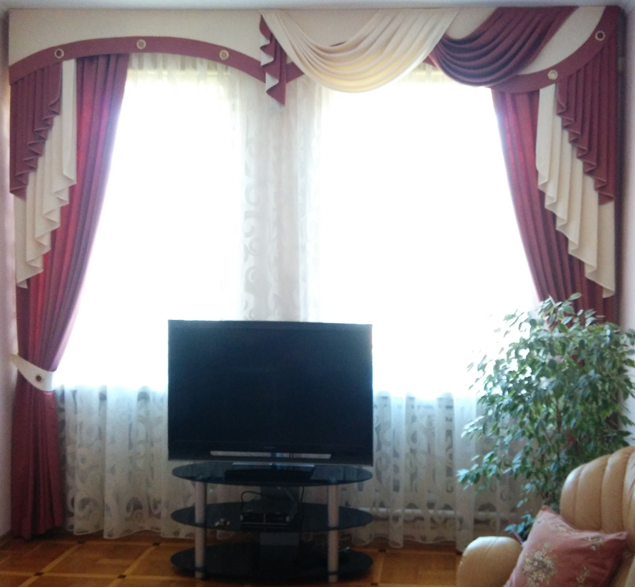 Комплект темно-кораловий 2,5м, штори ламбрекен, фото 1