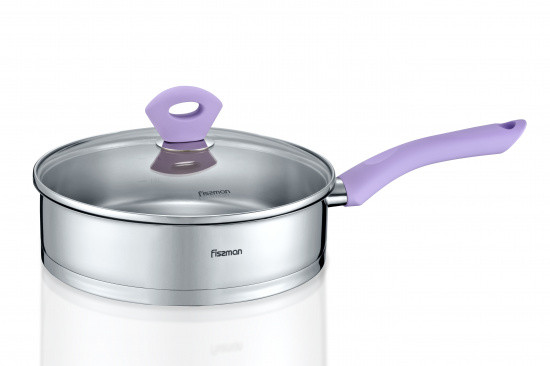 Сковорода "Mirabelle" 24х6.5см з індукційним дном з нержавіючої сталі зі скляною кришкою Fissman, фото 1