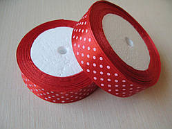 Стрічка в горох 2.5 см колір — червоний