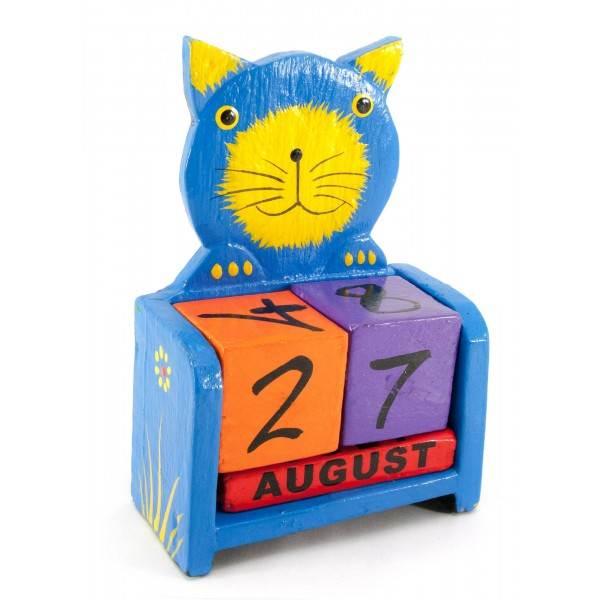Календар дерев'яний синій Кіт на стіл, фото 1