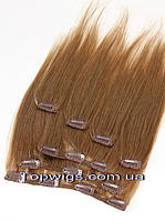 Натуральные волосы на заколках, трессы 7 прядей в наборе: цвет 12 русый